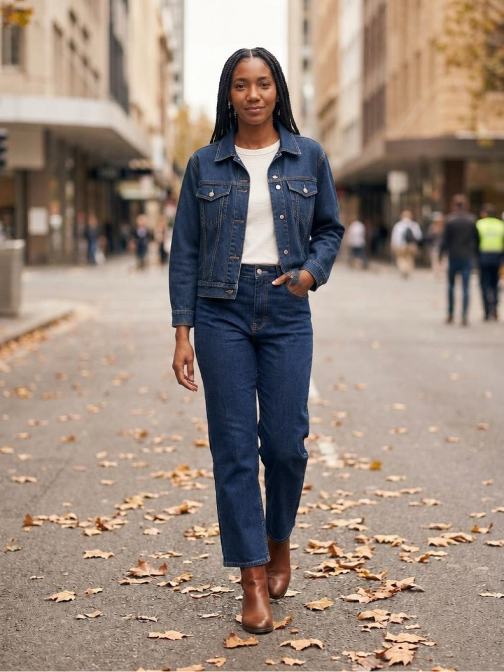 Fleece- lined Classic High-Rise Straight Jeans in Dark Blue